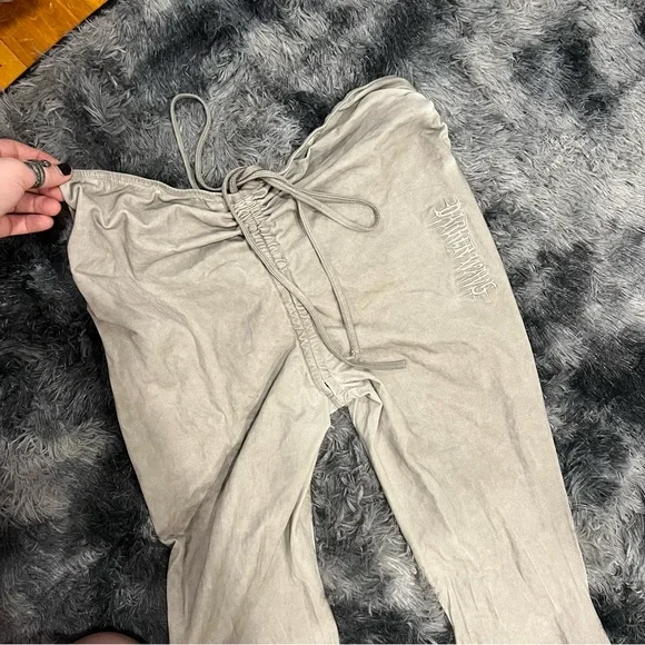 Dolls Kill x Darker Wavs FADER V-CUT WASHED BELL BOTTOMS - ECRU - Picture 4 of 6